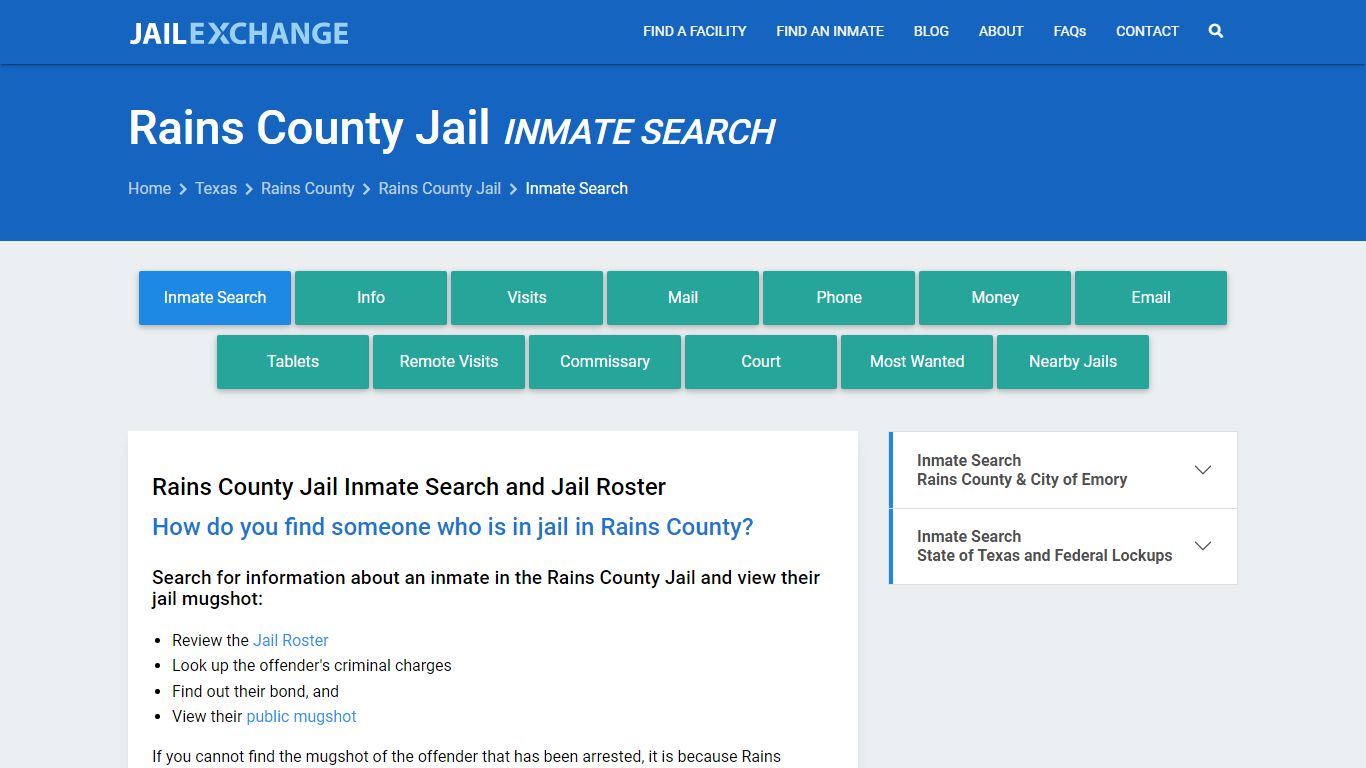 Inmate Search: Roster & Mugshots - Rains County Jail, TX
